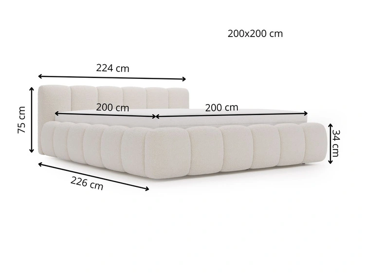 Łóżko tapicerowane bez pojemnika ze stelażem 200x200 Cloud Low Szare
