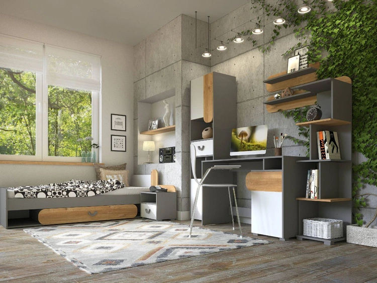 Półka ścienna 70 cm do pokoju młodzieżowego Casa Dąb Nash, Szary