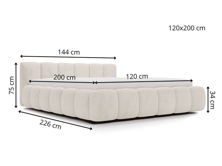 Łóżko tapicerowane bez pojemnika ze stelażem 120x200 Cloud Low Czarne