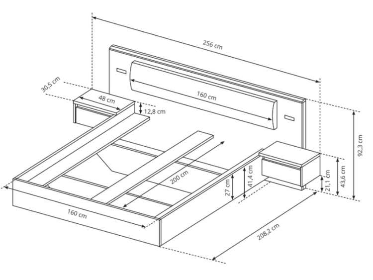 Łóżko drewniane 160 x200 Baffi Dąb Craft Złoty, Biały