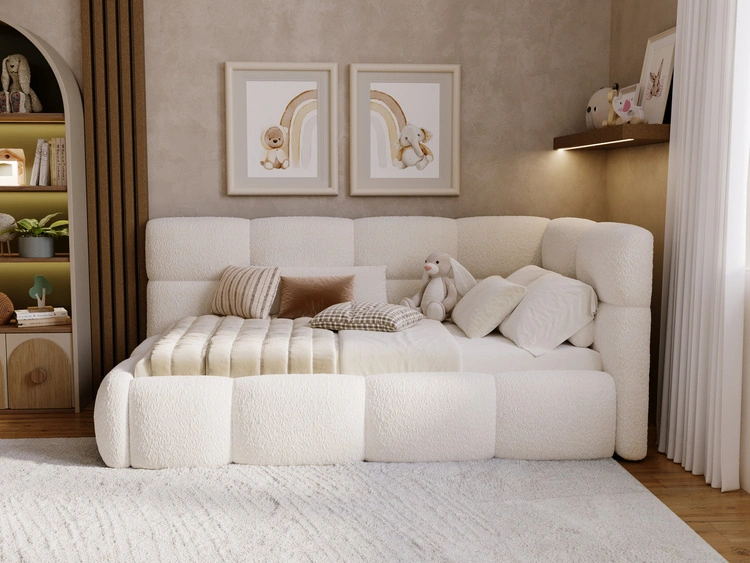 Łóżko młodzieżowe pojedyncze z pojemnikiem i stelażem 90x200 Modo One Lewe Beżowe