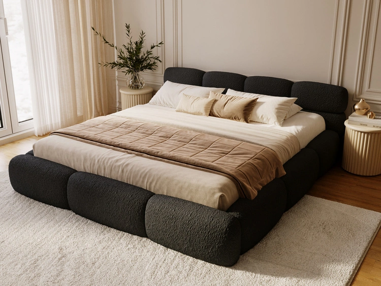 Łóżko tapicerowane z pojemnikiem i stelażem 200x200 Sweet Low Czarne